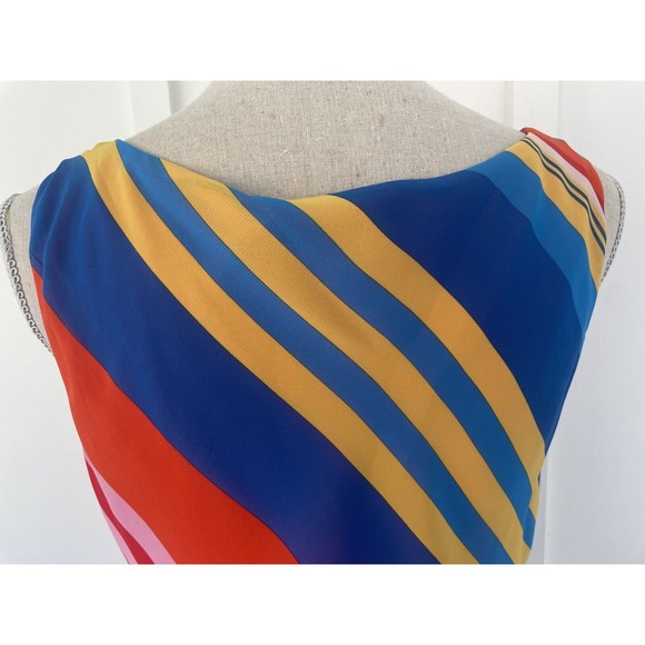 Lauren Black Label Size 8 Criss Cross Faux Wrap Poly Chiffon Stripe Dress - Picture 7 of 11